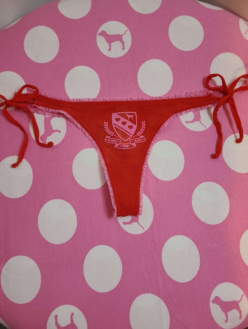 NWT Rare VTG VS PINK Sheer Mesh Ruffle Side Tie Thong Panty Size M/L
